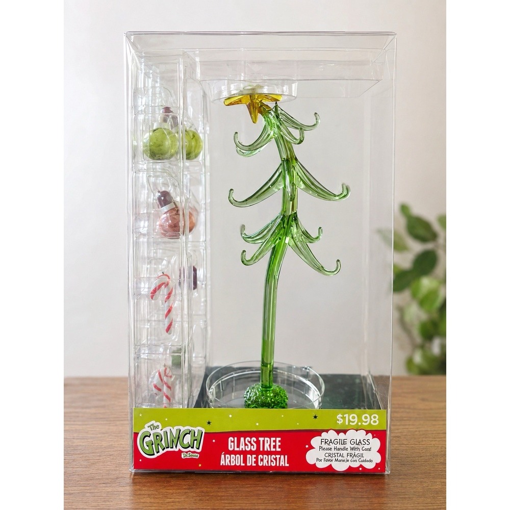 Dr. Seuss How The Grinch Stole Christmas Miniature Glass Tree & Ornaments - NEW